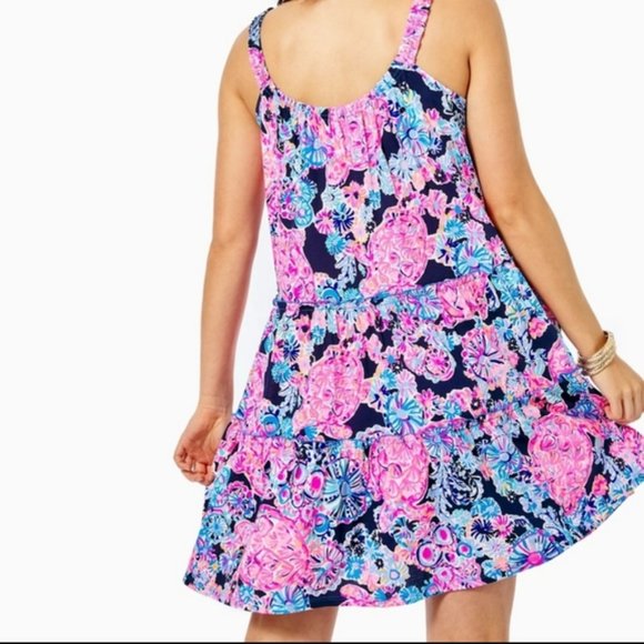 NWT Lilly Pulitzer Loro Dress size medium High Tide Navy print Turtle Amazement - Picture 2 of 3